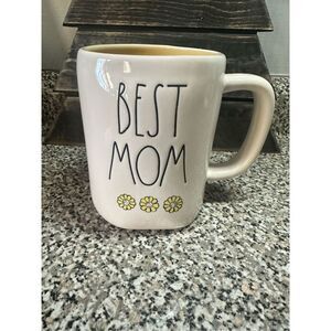 Rae Dunn Best Mom Ceramic Mug White Flower Sunflower Artisan Collection